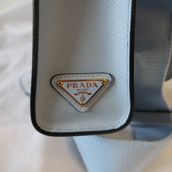Authentic Prada Celeste Saffiano Lux Logo Embossed Small Crossbody Tote Handbag - Picture 8 of 16